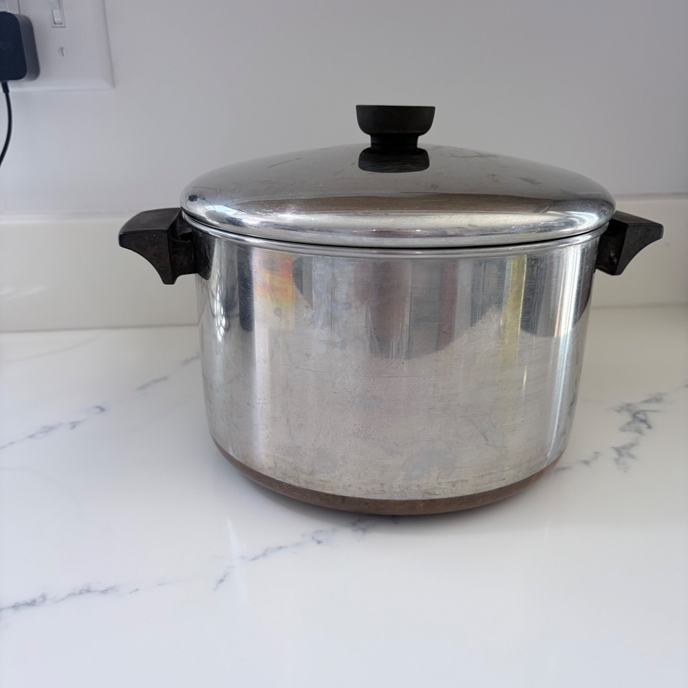 Vintage Revere Ware 6 Qt Stock Pot Copper Clad Bottom Stainless Steel with Lid